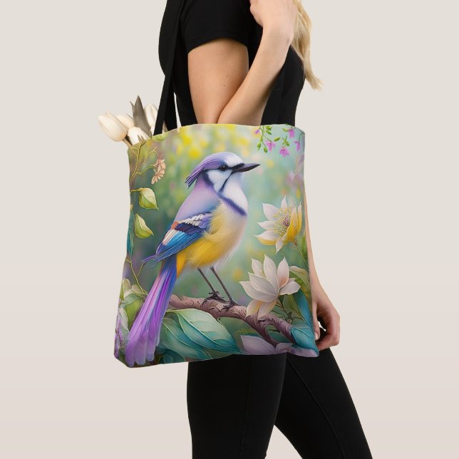 Bolsa Tote Violet Tufted Jay Fantasy Bird (Close Up)