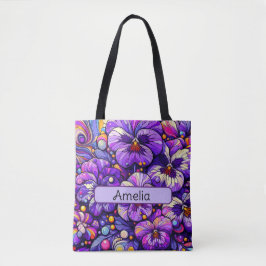 Bolsa Tote Violeta personalizada de flores de nascimento feve