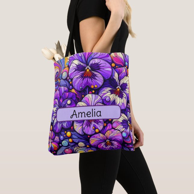 Bolsa Tote Violeta personalizada de flores de nascimento feve (Close Up)
