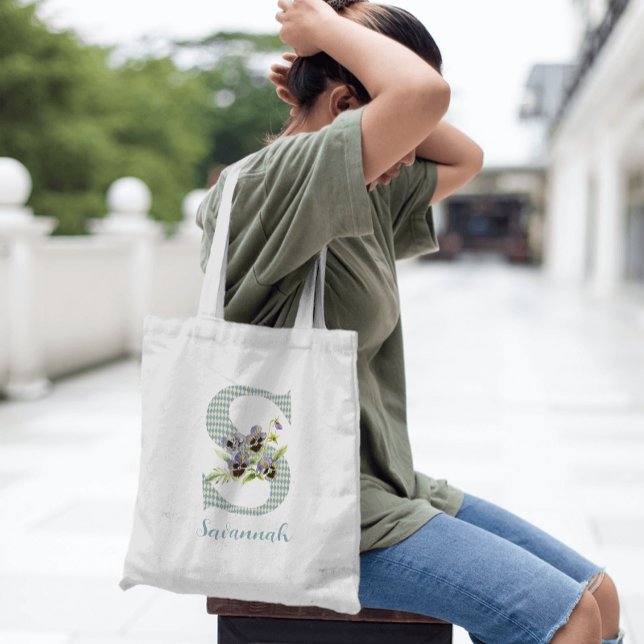 Bolsa Tote Violetas e Blue Harlequin - Letra S (Criador carregado)