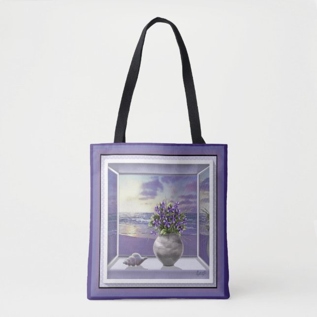 Bolsa Tote violetas em vidro luar (Frente)