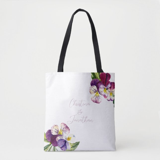 Bolsa Tote Violetas Românticas em Aquarela (Frente)