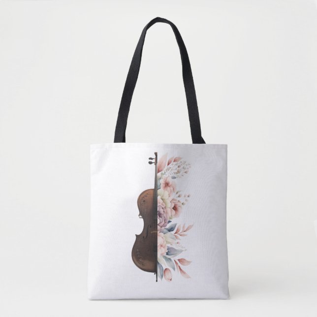 Bolsa Tote Violino com flores. (Frente)