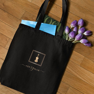 Bolsa Tote Violino Dourado Músico Elegante 