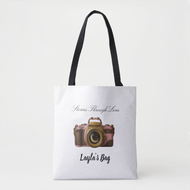 Bolsa Tote Viral Custom Name Camera Gift Sleek Minimal (Frente)