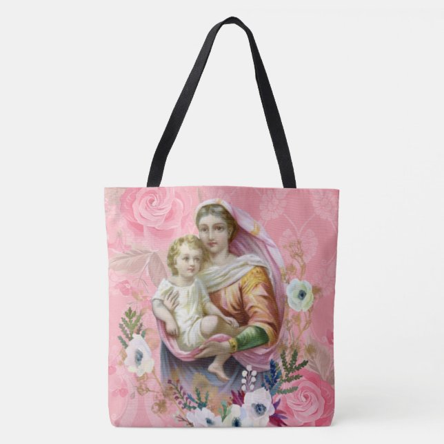 Bolsa Tote Virgem Abençoada Maria Cruz de Jesus Religioso (Frente)