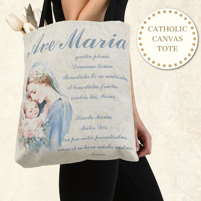 Bolsa Tote Virgem Católica Mary Ave Maria Baby Jesus Floral (Criador carregado)