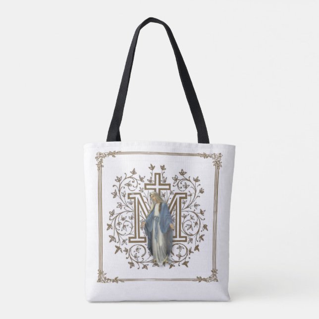 Bolsa Tote Virgem Católica Mary Ave Maria em Latim (Verso)