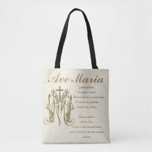 Bolsa Tote Virgem Católica Mary Ave Maria em Latim