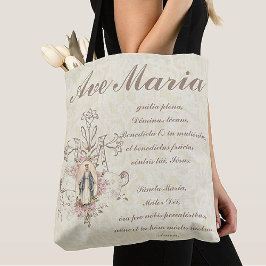 Bolsa Tote Virgem Católica Mary Ave Maria em Latim