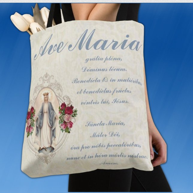 Bolsa Tote Virgem Católica Mary Ave Maria em Latim (Criador carregado)