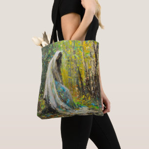 Bolsa Tote Virgem Maria no Impressionismo Florestal