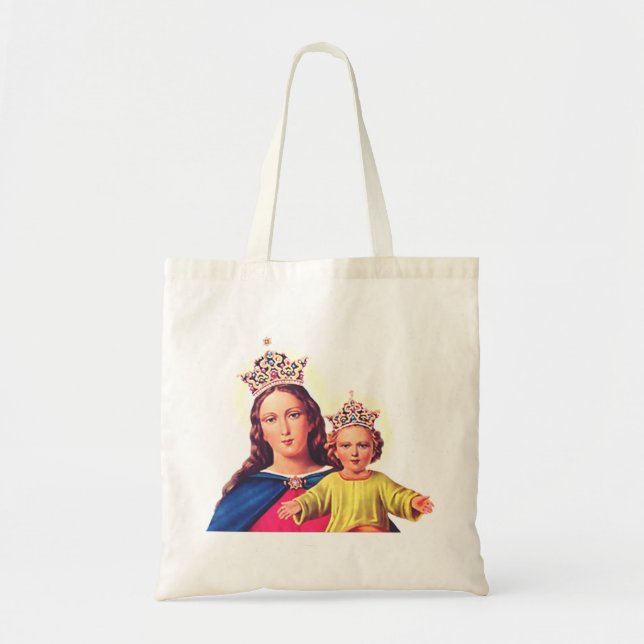 Bolsa Tote Virgem Maria rainha com Jesus (Frente)