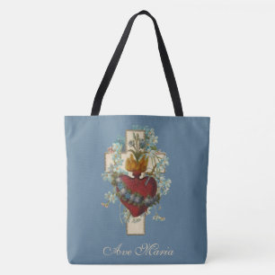 Bolsa Tote Virgem Religiosa Mary Coração Floral Coração