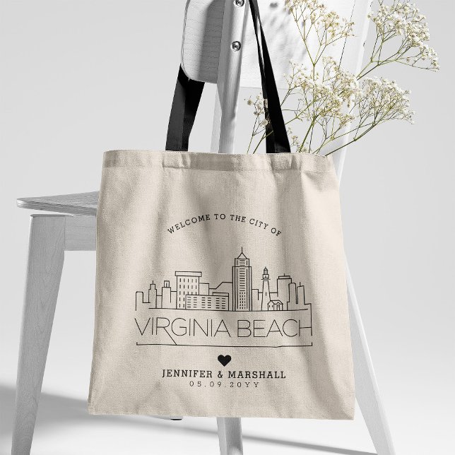 Bolsa Tote Virginia Beach Wedding | Linha Skyline Estilizada (Criador carregado)