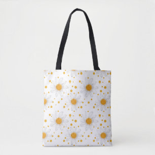 Bolsa Tote Visitas Brancas Brilhantes com Centros Amarelos