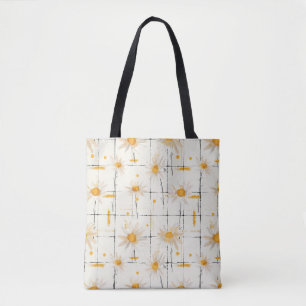 Bolsa Tote Visitas brancas e amarelas - Fundo da Xadrez russa
