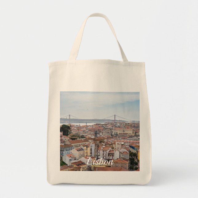 Bolsa Tote Vista da antiga cidade de Lisboa e 25 da ponte de  (Frente)