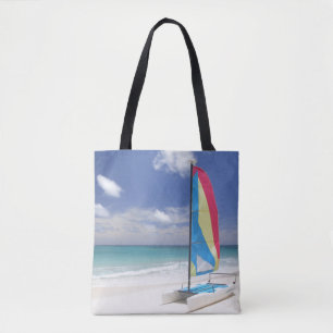 Bolsa Tote Vista da praia com veleiro