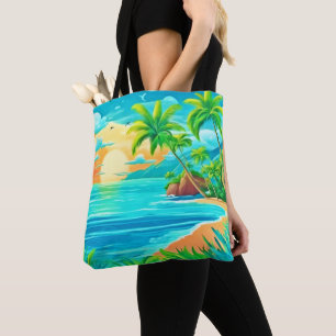 Bolsa Tote Vista de Linha Costeira Sunset do Paraíso Tropical