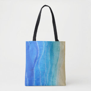 Bolsa Tote Vista de mar e praia em aquarela.