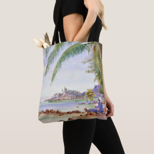 Bolsa Tote Vista de Round Island, pintura de Marianne North,