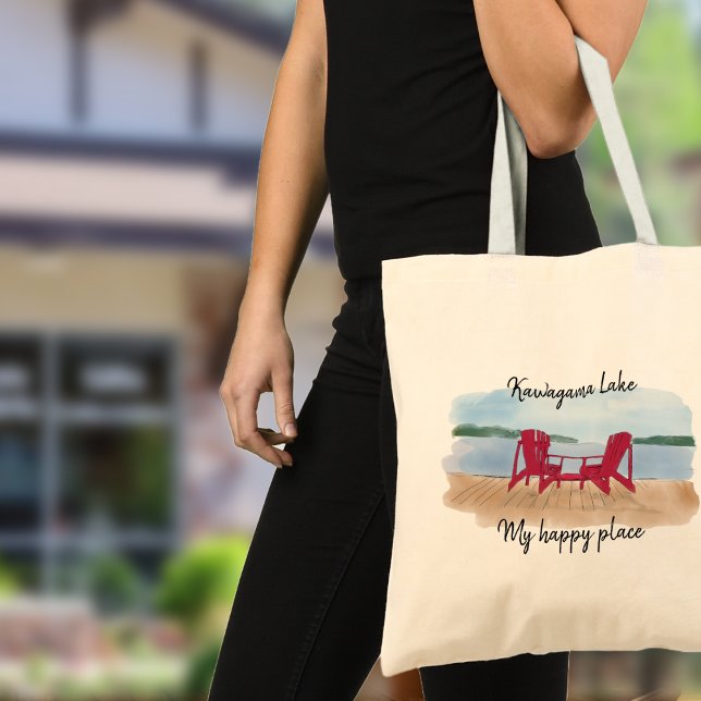 Bolsa Tote Vista do Lago Personalizado "Meu Lugar Feliz (Take the lake with you wherever you go!)