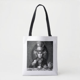 Bolsa Tote Vitoriano Mad Hatter Preto e Branco