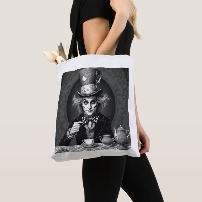 Bolsa Tote Vitoriano Mad Hatter Preto e Branco (Close Up)