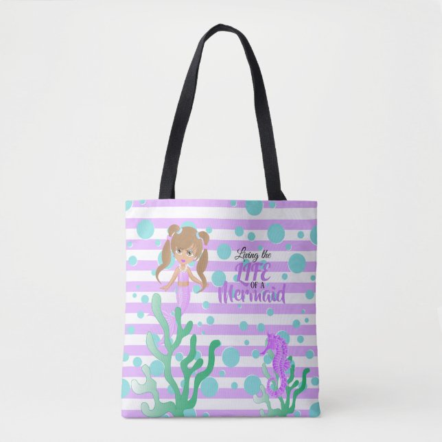 Bolsa Tote Vivendo a vida de uma Sereia - Lavandas (Frente)