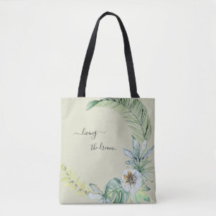 Bolsa Tote Vivendo o Sonho Folhagem Tropical Bege