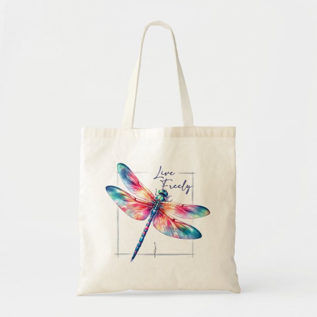 Bolsa Tote Vivo Livremente - Inspiração Colorida Dragonfly (Frente)