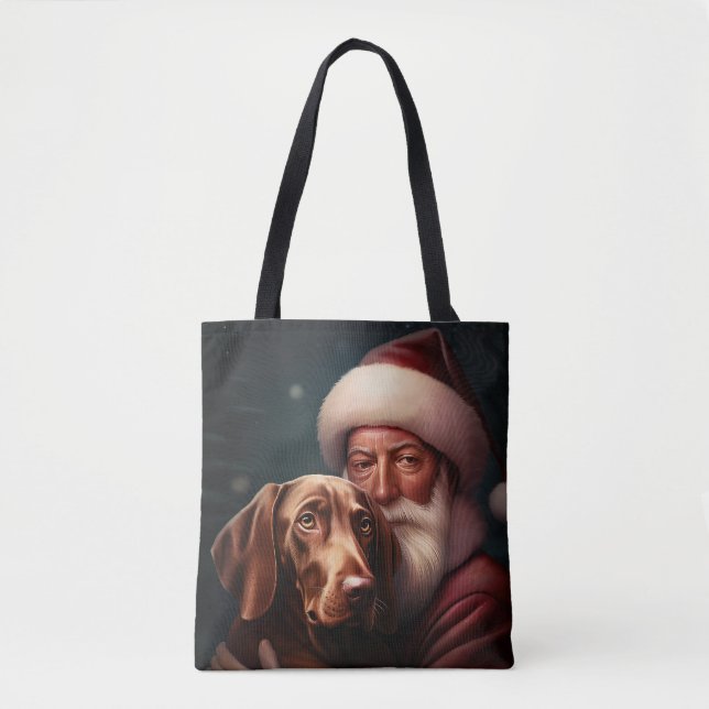 Bolsa Tote Vizsla com Papai Noel Natal Festivo (Frente)