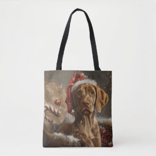 Bolsa Tote Vizsla Dog Christmas Festivo