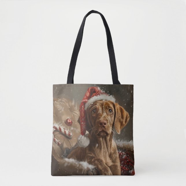 Bolsa Tote Vizsla Dog Christmas Festivo (Frente)