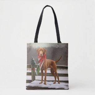 Bolsa Tote Vizsla Dog no Natal da Neve