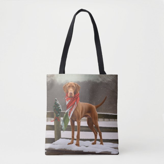 Bolsa Tote Vizsla Dog no Natal da Neve (Frente)