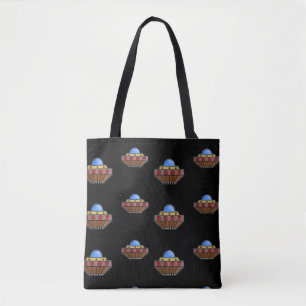 Bolsa Tote Voando ufo no espaço preto