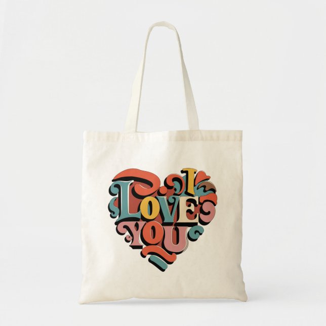 Bolsa Tote Você Ama Coração Retro Psicodelia (Frente)