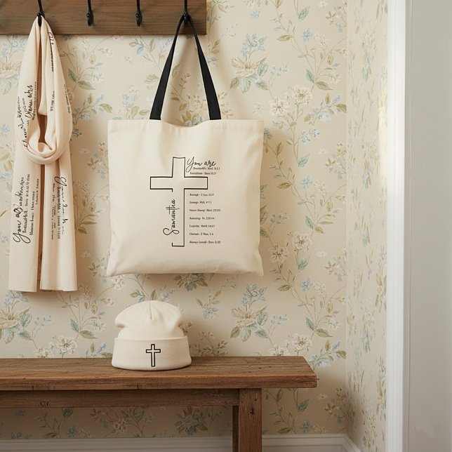 Bolsa Tote Você é linda, cruz personalizada (Criador carregado)