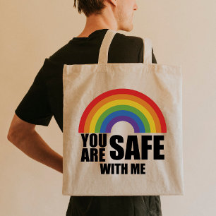 Bolsa Tote Você Está Seguro Comigo Orgulho Arco-Íris LGBTQ