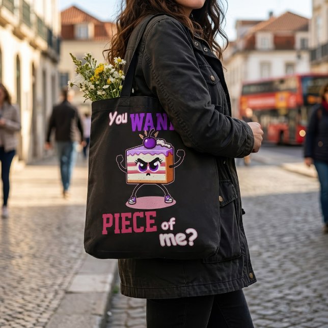 Bolsa Tote Você Quer um Pedaço de Mim Bolo de Desenho Animado (You Wanna Piece of Me Funny Angry Cake Cartoon. Tote Bag)