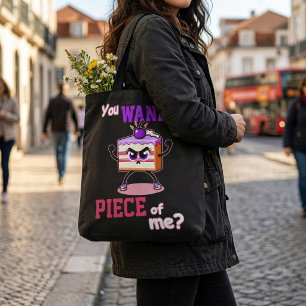Bolsa Tote Você quer um pedaço de mim. Bolo zangado desenho a