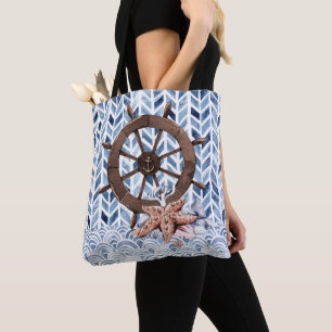 Bolsa Tote Volante do navio, estrela, padrão náutico
