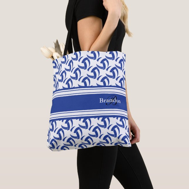 Bolsa Tote Voleibol Azul Escuro e Branco | Personalizar (Close Up)