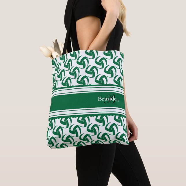 Bolsa Tote Voleibol Branco Verde Escuro | Personalizar (Close Up)