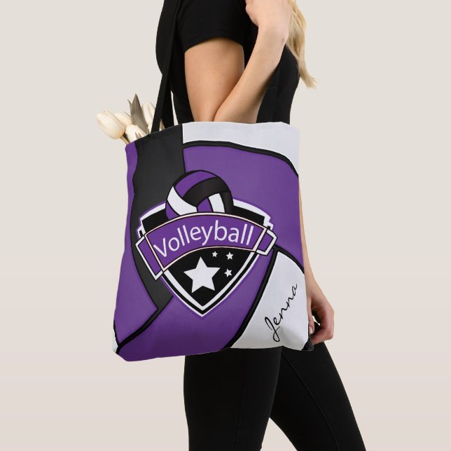Bolsa Tote Voleibol desportivo | Texto DIY - Roxo (Close Up)