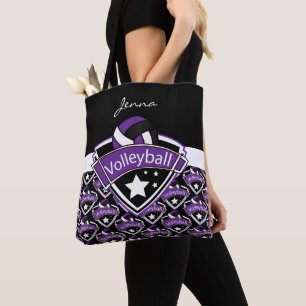 Bolsa Tote Voleibol do esporte roxo   DIY Texto