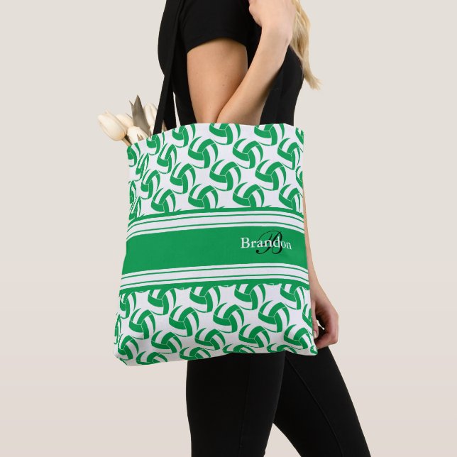 Bolsa Tote Voleibol Verde e Branco | Personalizar a barra de  (Close Up)