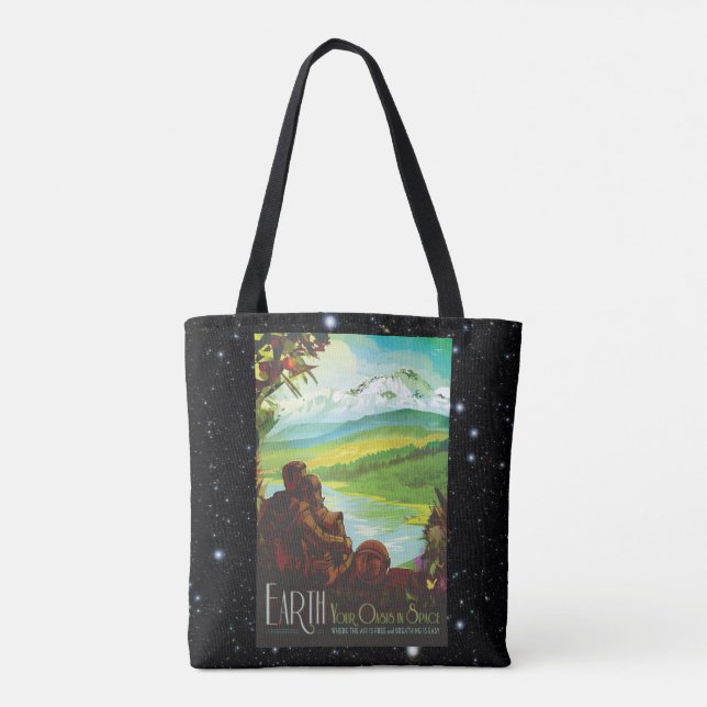 Bolsa Tote Voltar ao anúncio de férias do turismo espacial na (Verso)